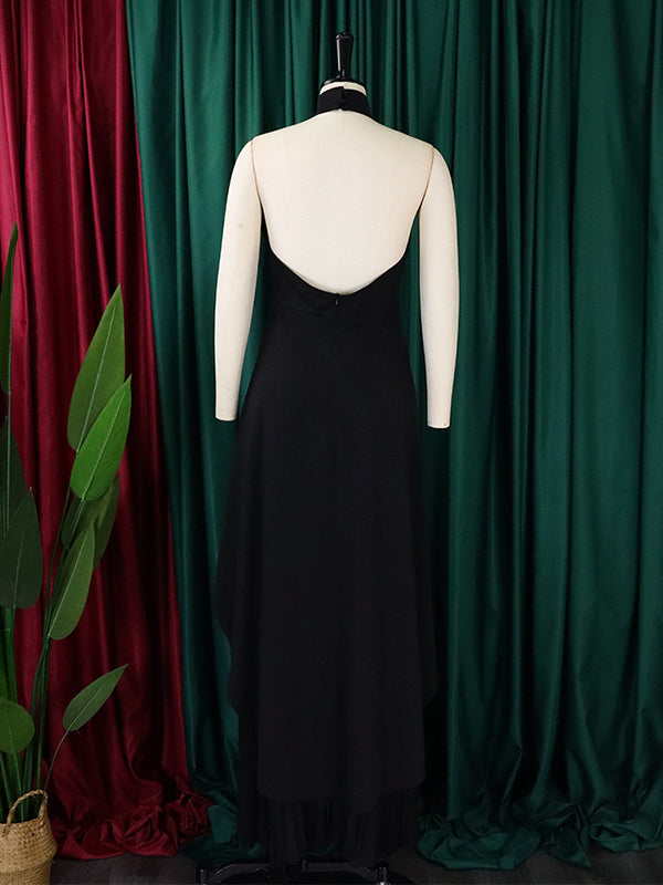 High-Low Loose Backless Lacy Solid Color Halter-Neck Suits