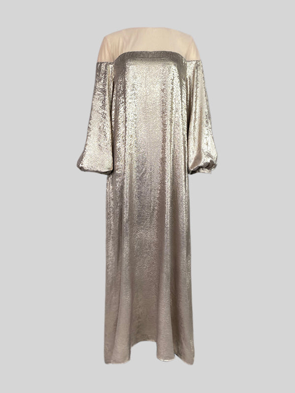 A-Line Loose Gauze See-Through Shiny Split-Joint Round-Neck Evening Dresses Maxi Dresses