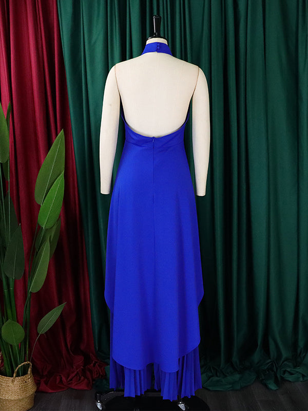 High-Low Loose Backless Lacy Solid Color Halter-Neck Suits