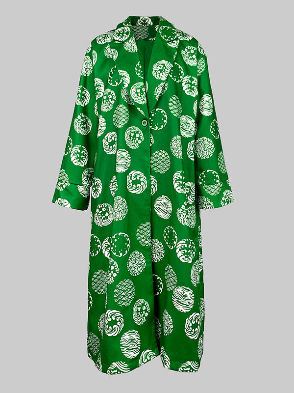 Long Sleeves Loose Pockets Printed Split-Joint Notched Collar Outerwear