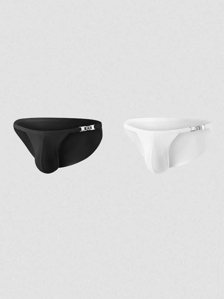 2 Pack Men's U-Pouch Low-Rise Metal-Clasp Thin Briefs