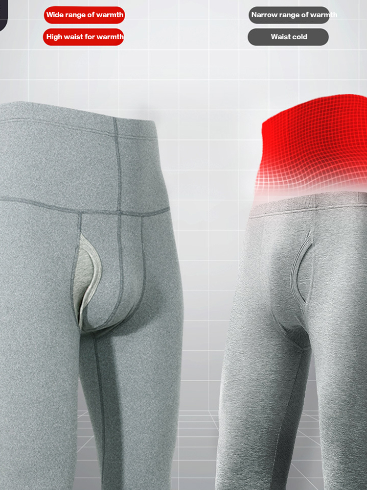 Men's High Waist Plus Fleece Cotton Warm Pants with with Fly
