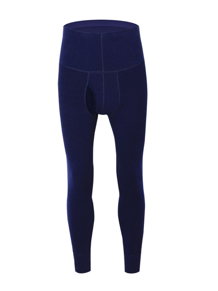 Men's High Waist Plus Fleece Cotton Warm Pants with with Fly