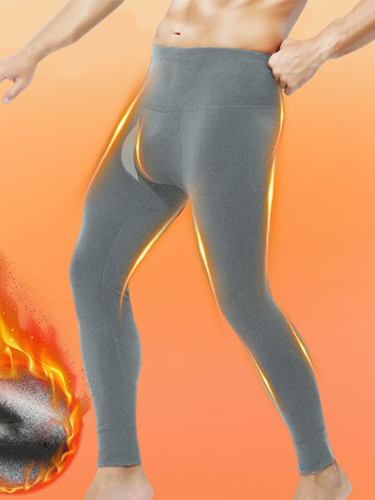 Men's High Waist Plus Fleece Cotton Warm Pants with with Fly