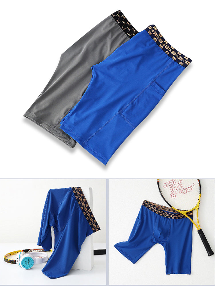 2 Pack Men's Compression Boxer Shorts with Side Pocket
