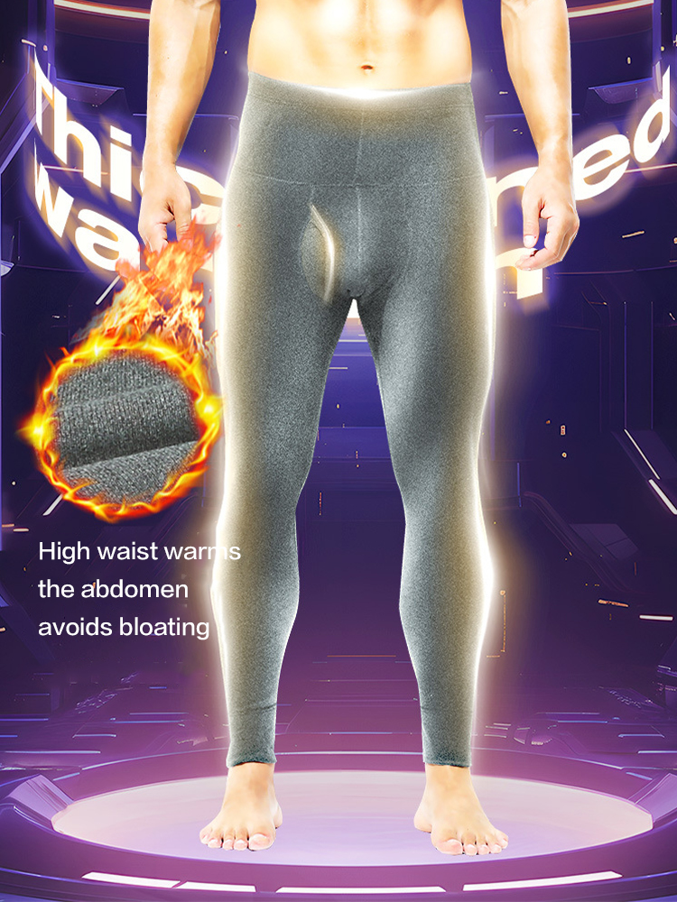 Men's High Waist Plus Fleece Cotton Warm Pants with with Fly
