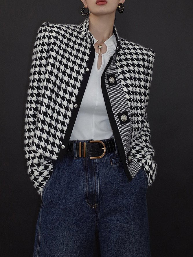 Long Sleeves Loose Printed Stand Collar Jackets Outerwear