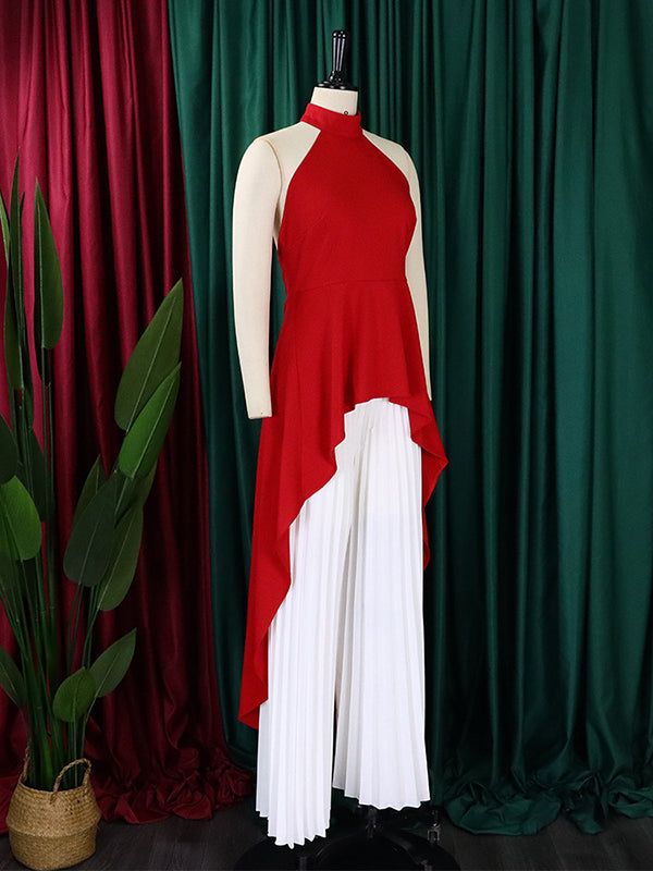 High-Low Loose Backless Lacy Solid Color Halter-Neck Suits
