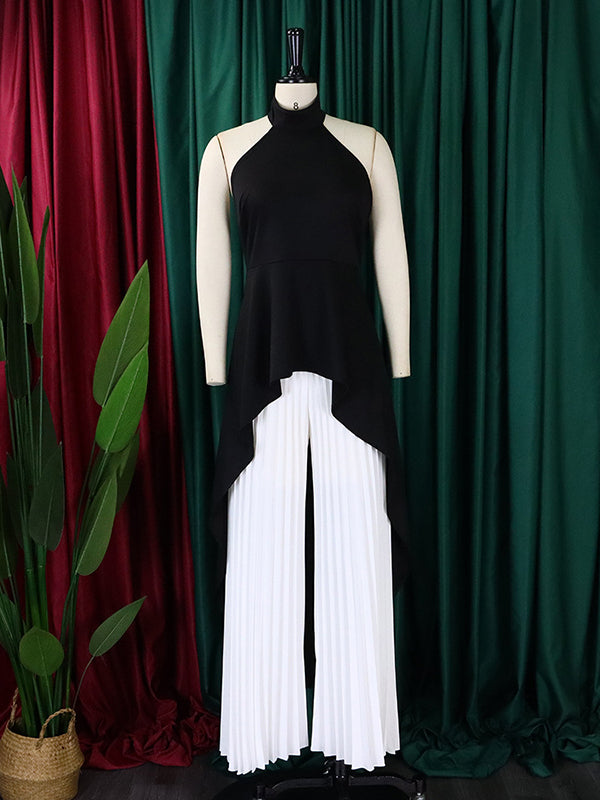 High-Low Loose Backless Lacy Solid Color Halter-Neck Suits