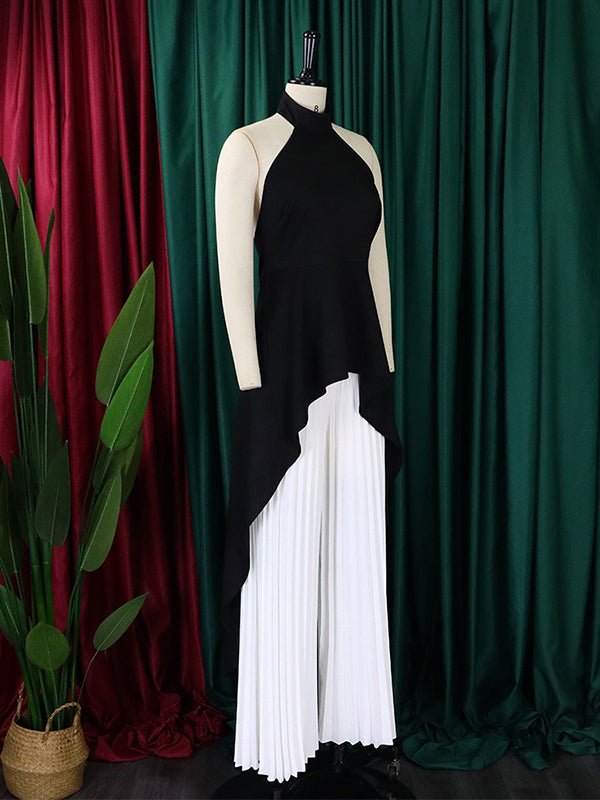 High-Low Loose Backless Lacy Solid Color Halter-Neck Suits