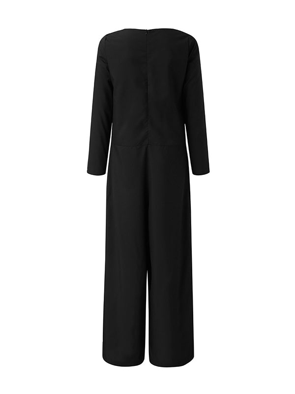 Casual 6 Colors Boat Neck Long Sleeves Jumpsuits