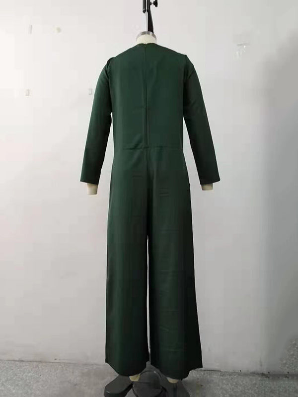Casual 6 Colors Boat Neck Long Sleeves Jumpsuits