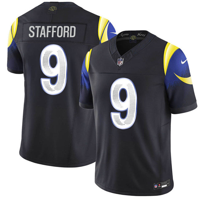 Men’s Los Angeles Rams #9 Matthew Stafford Black 2025 F.U.S.E. “Rivalries” Vapor Limited Stitched Football Jersey
