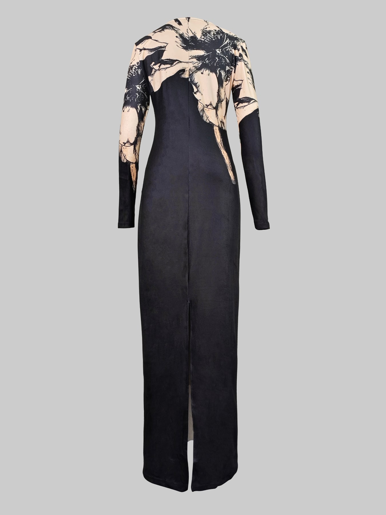 Bodycon Long Sleeves Floral Printed Boat Neck Maxi Dresses