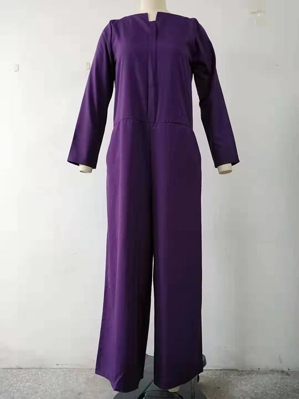 Casual 6 Colors Boat Neck Long Sleeves Jumpsuits