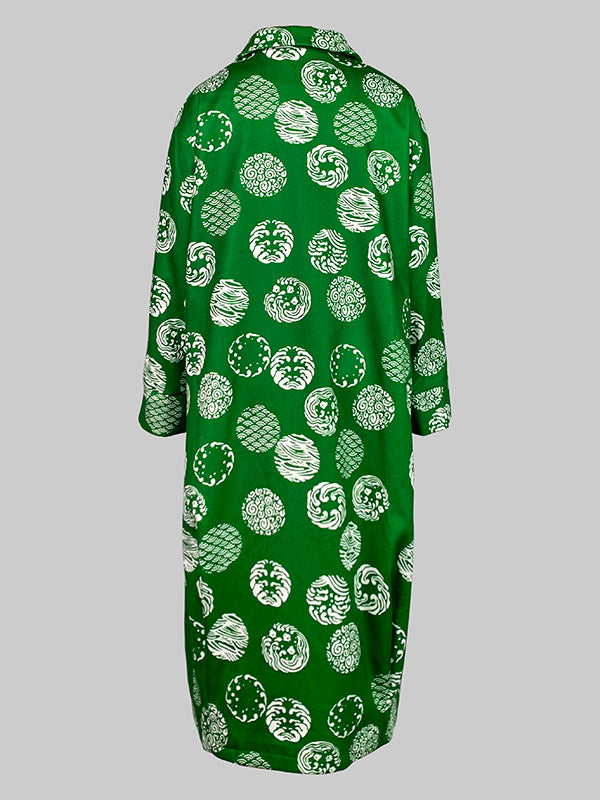 Long Sleeves Loose Pockets Printed Split-Joint Notched Collar Outerwear