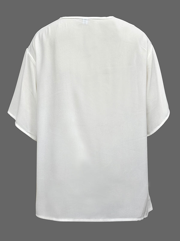 Original Irregular Casual Solid Color Pleated T-Shirt Top