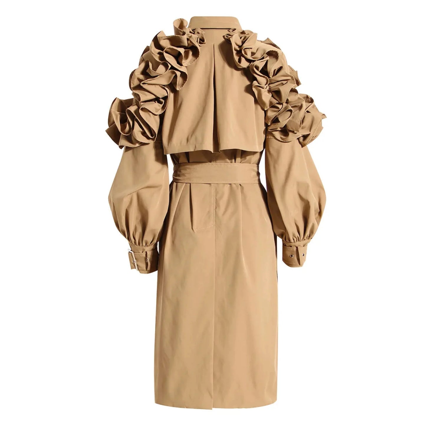 Belted Women's Trench Coat with Ruffle Detail