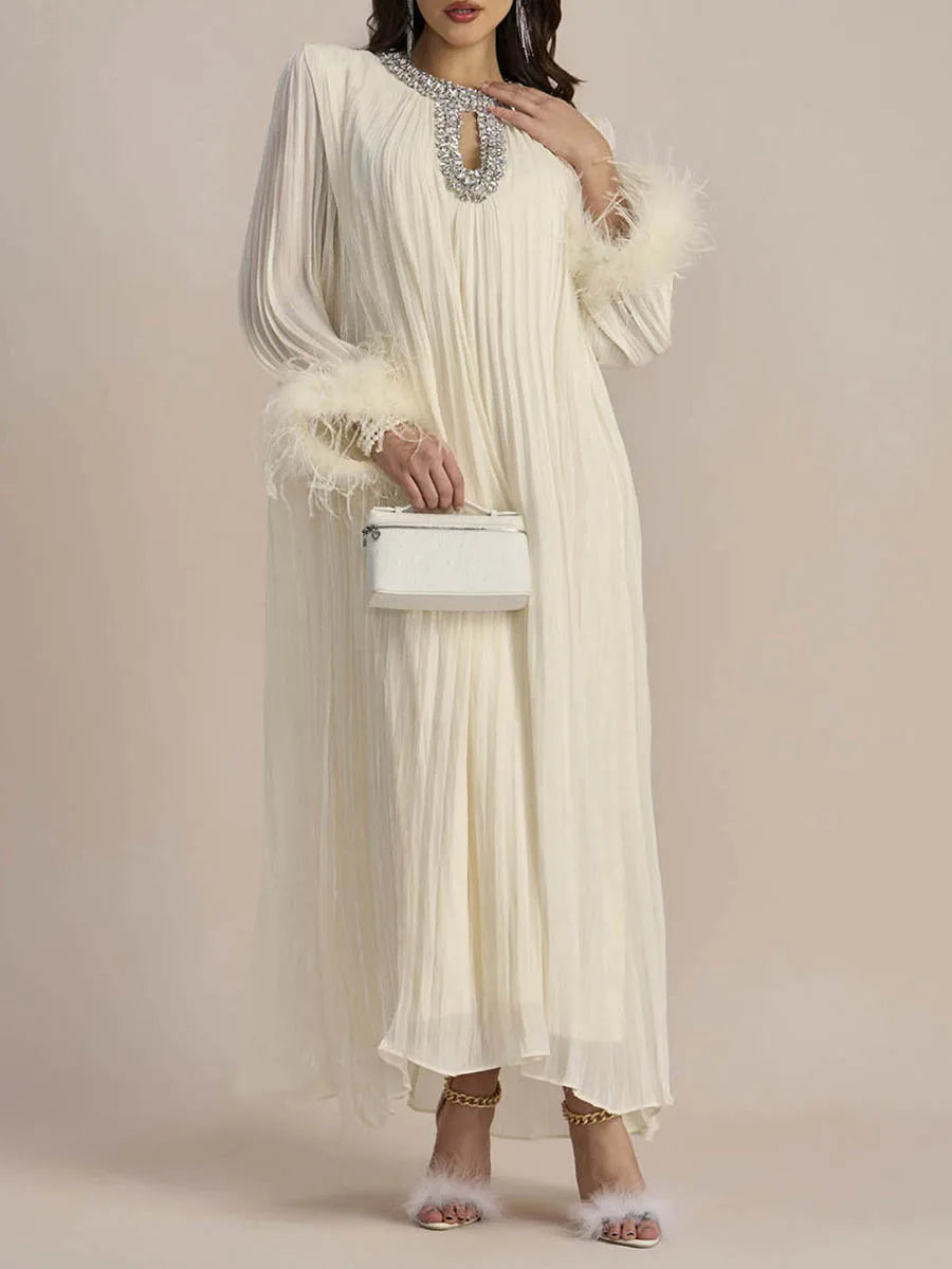 Cocktail Pleated Midi Dress - Crystals & Feathers
