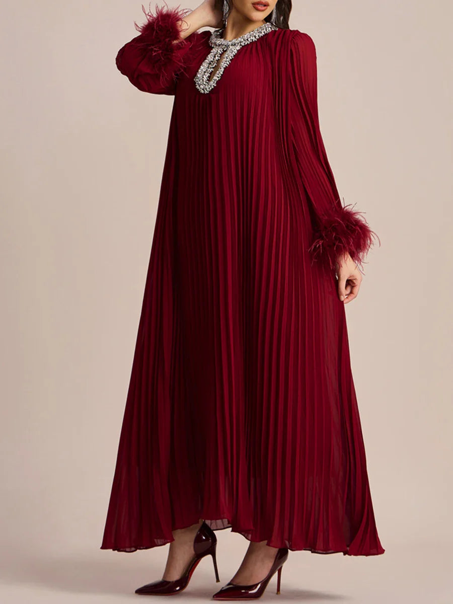 Cocktail Pleated Midi Dress - Crystals & Feathers