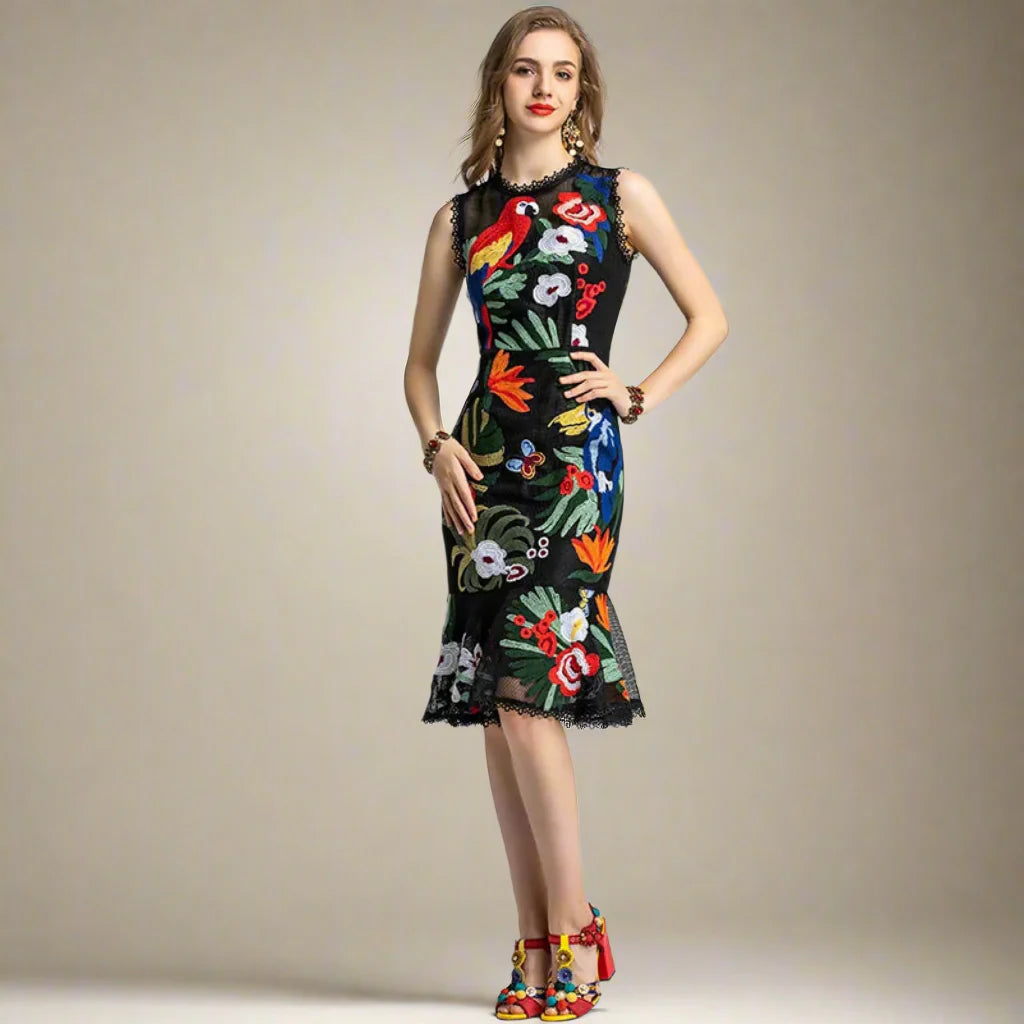 Floral Embroidered Sleeveless Dress