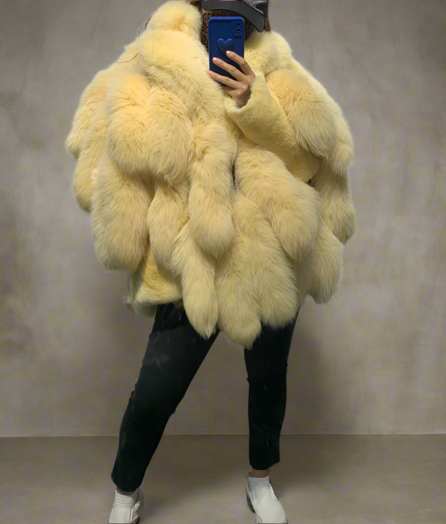 Genuine Fox Fur Tail Long Coat