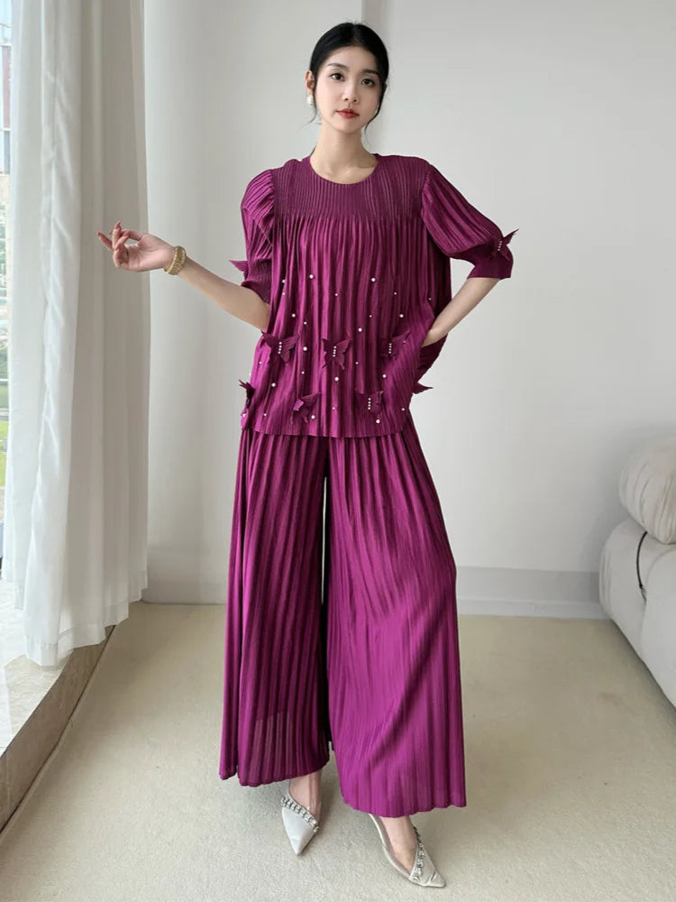 Pleat Pull-On Trousers & Butterfly Top