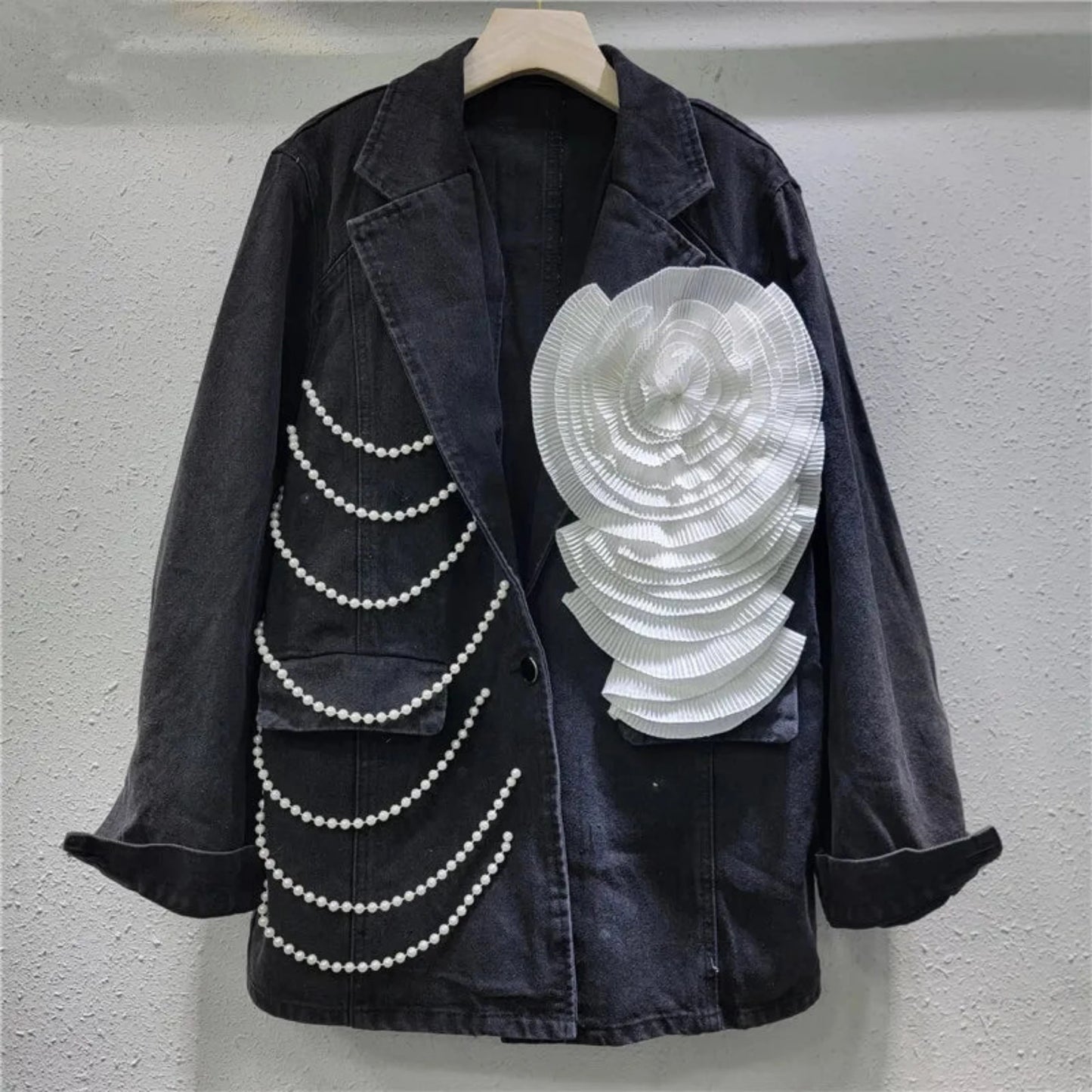 Luxury Black Denim Oversized Coat