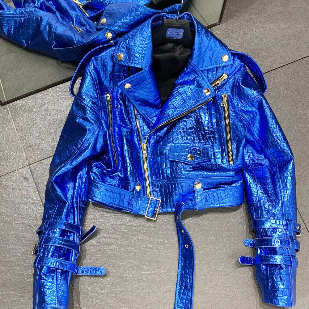 Luxury Women's Lambskin Cropped Biker Jacket