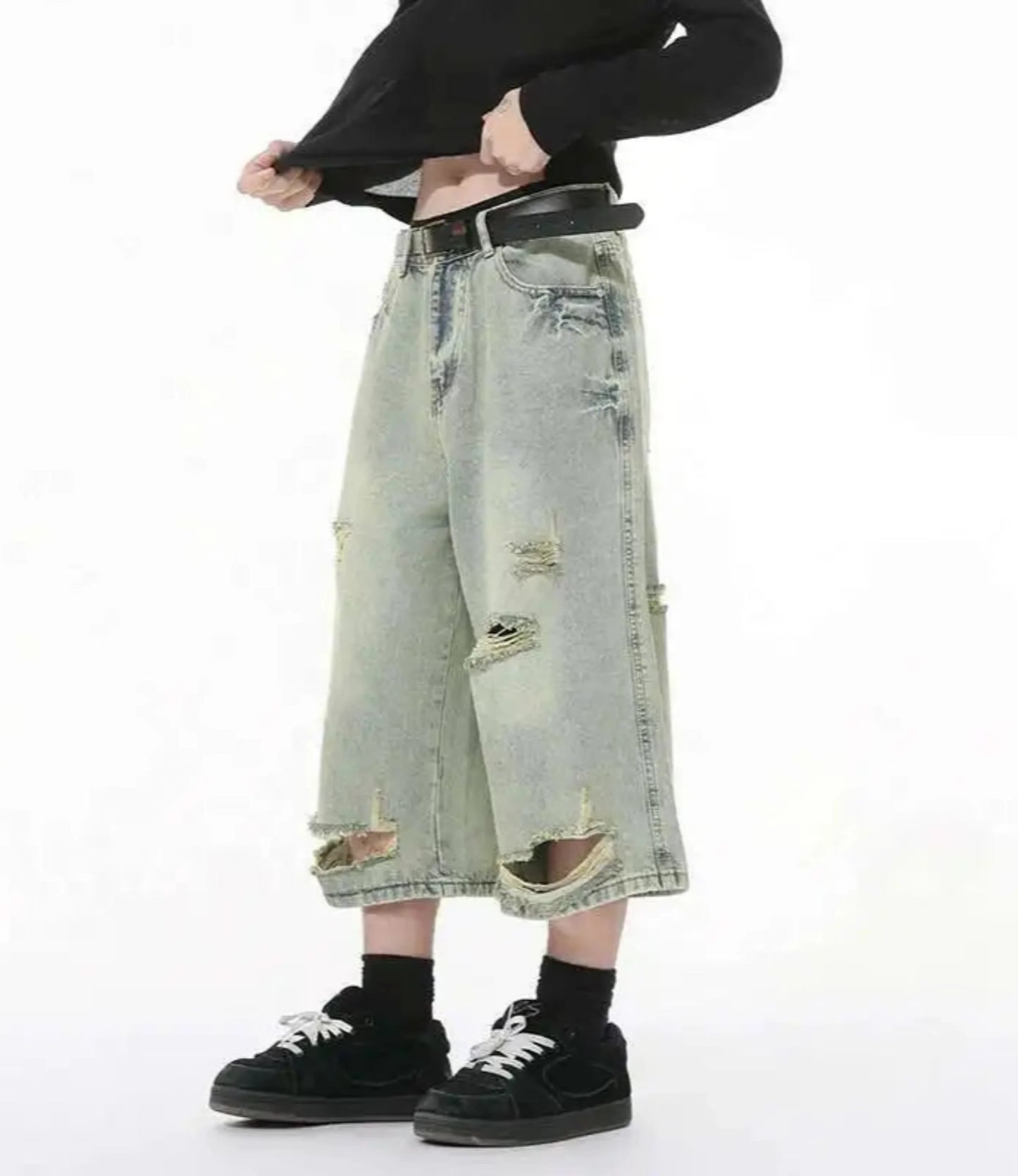 Men's Denim Distressed Long Shorts