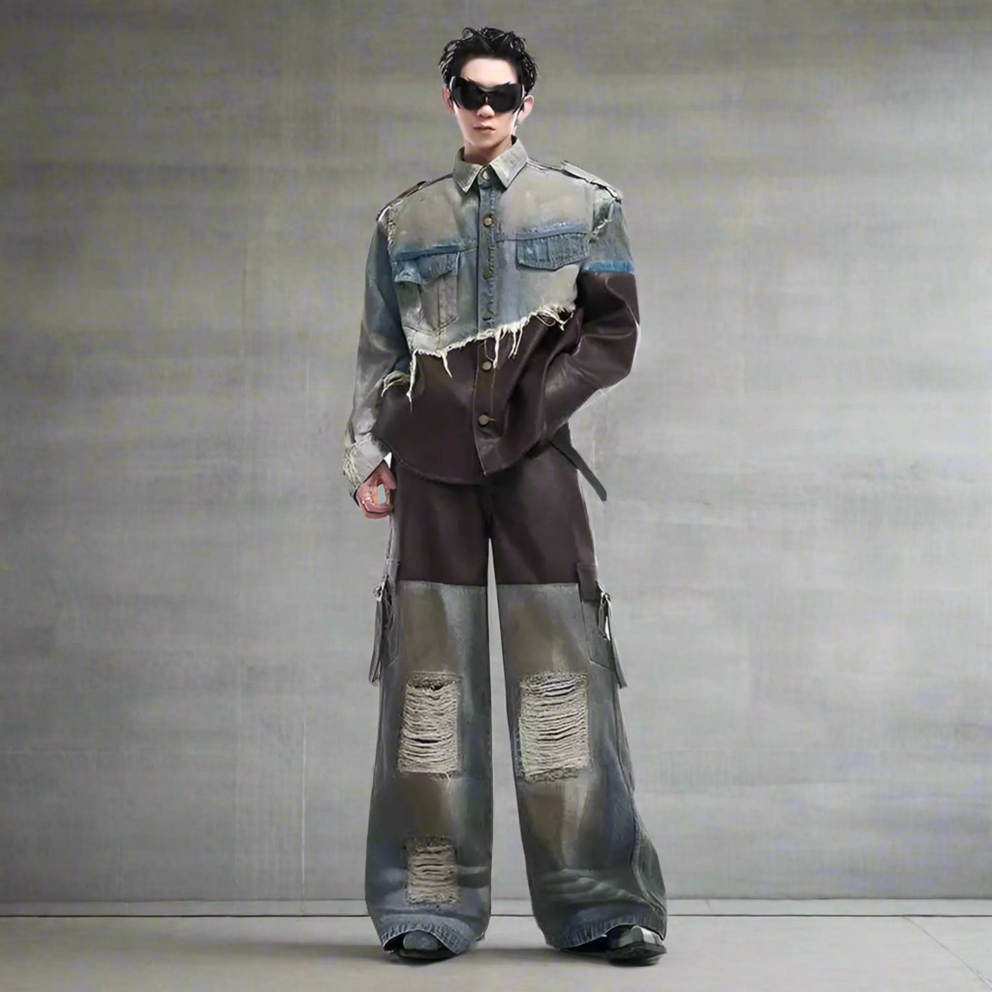 Men's Vegan Leather & Distressed Denim Set