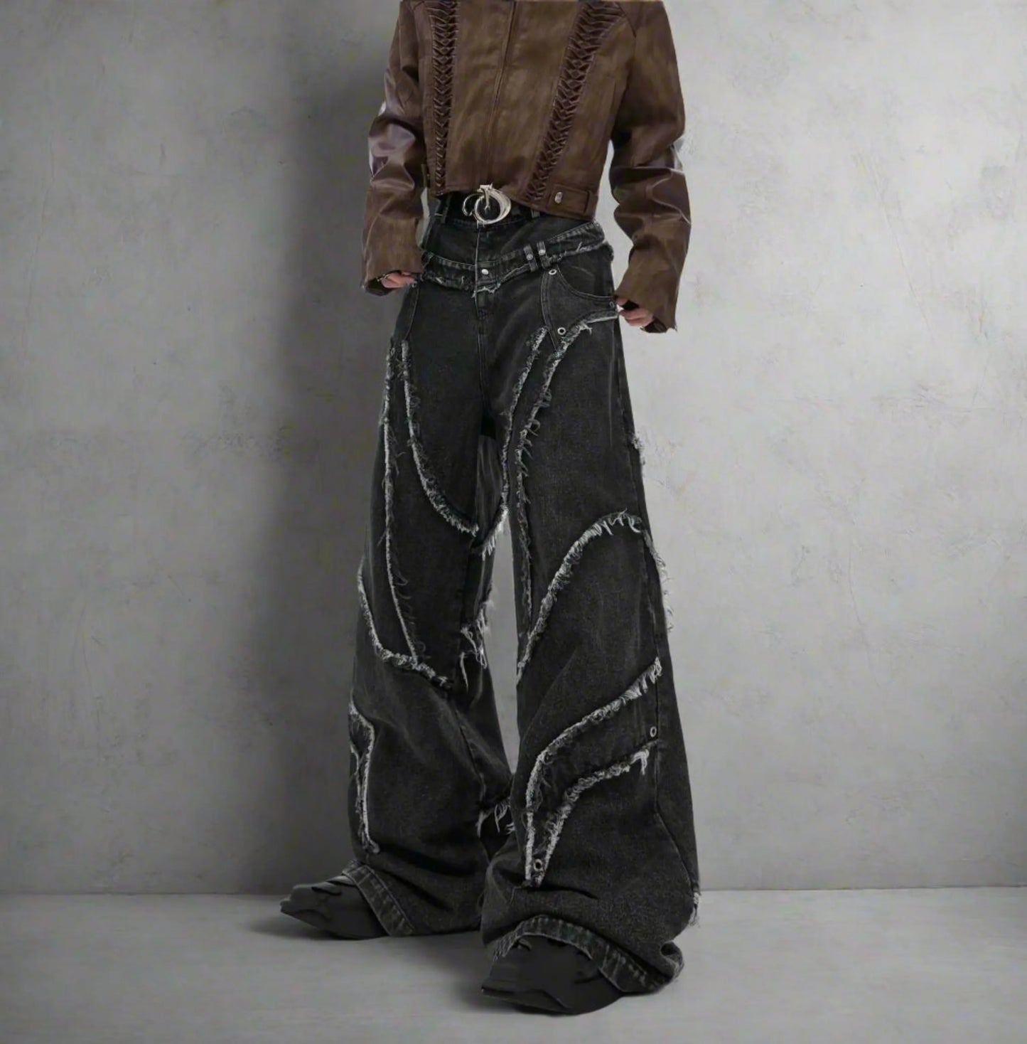 Men's Raw Wide Leg Streetwear Jeans