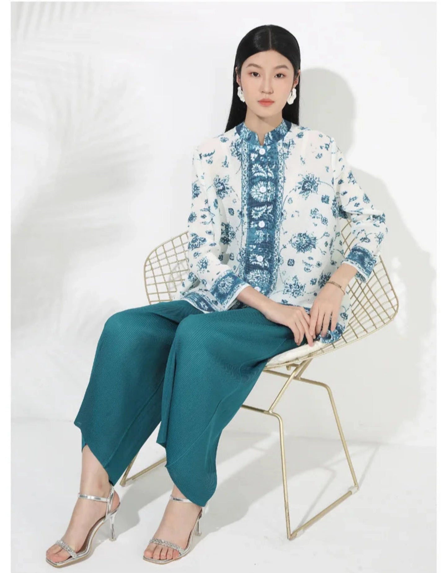 Tailored Fit Pleated Palazzo Pant Set