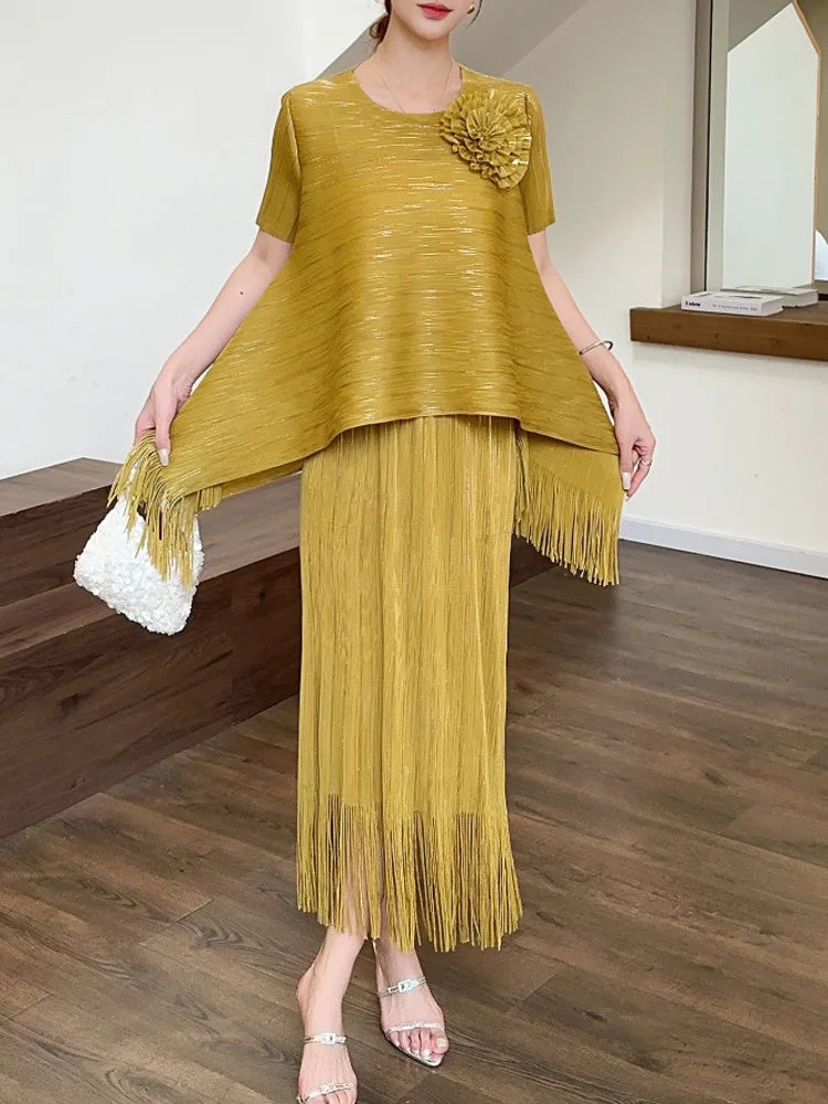 Luxury Modest Pleated Relaxed Skirt Set