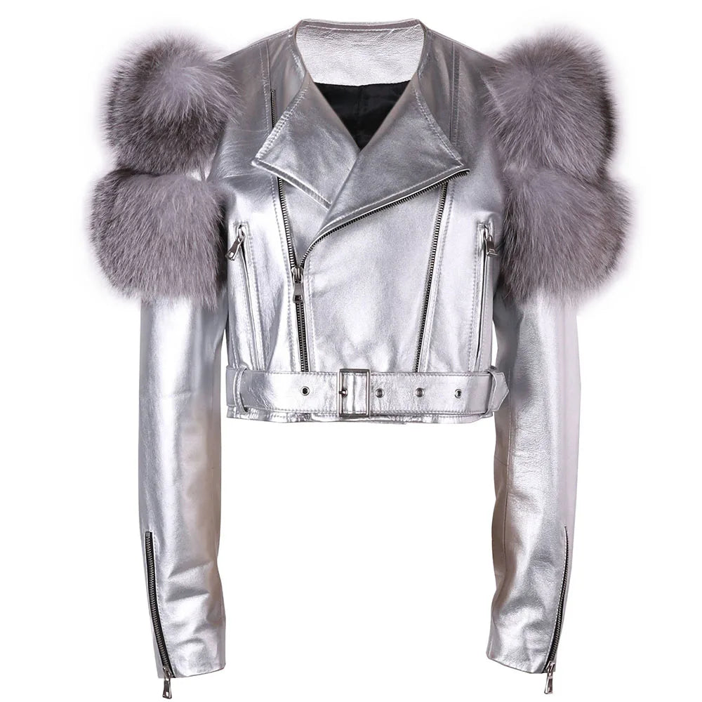 Couture Fox Fur & Leather Crop Jacket