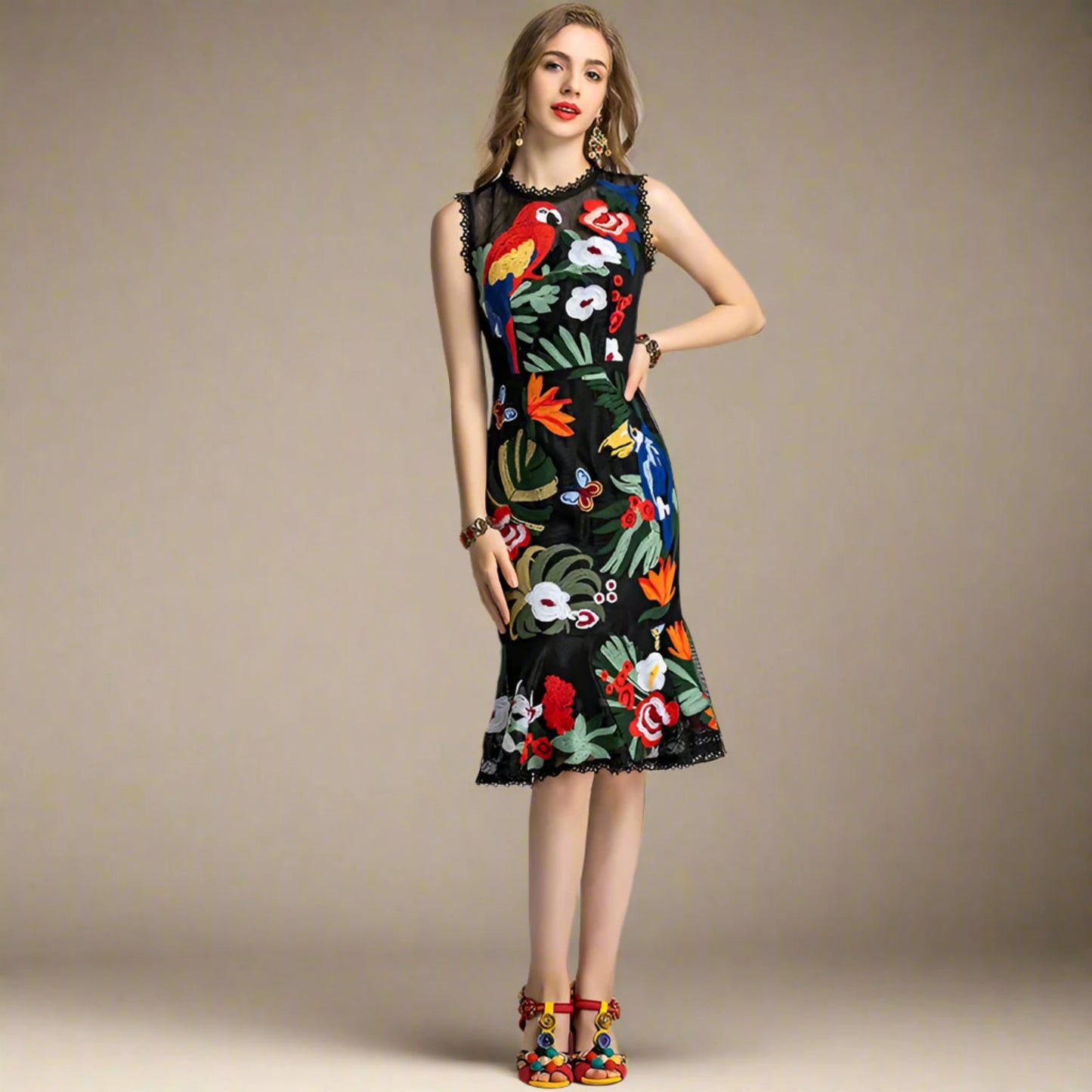 Floral Embroidered Sleeveless Dress