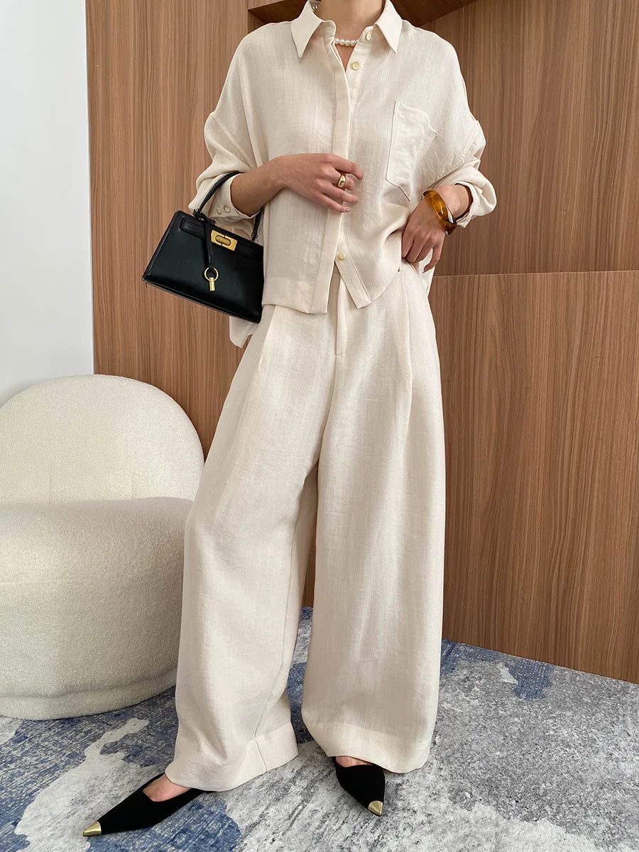 Linen Button-Up Shirt & Wide-Leg Trousers Set