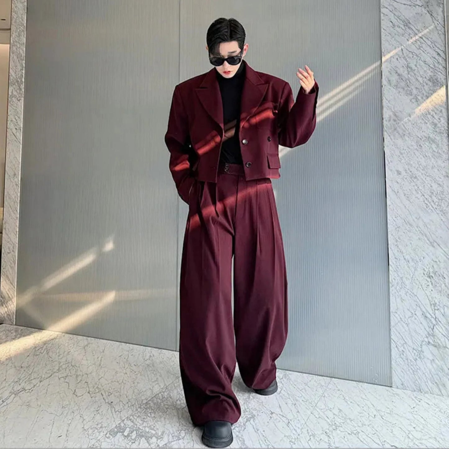 Luxury Men's Cropped Blazer & Wide Leg Suit