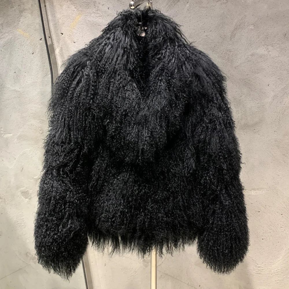 Luxury Women's Genuine Mongolian Sheepskin Fur Coat