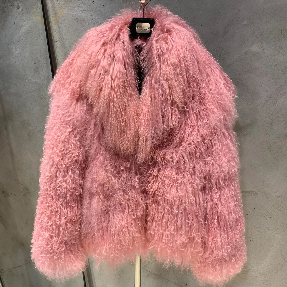 Luxury Women's Genuine Mongolian Sheepskin Fur Coat