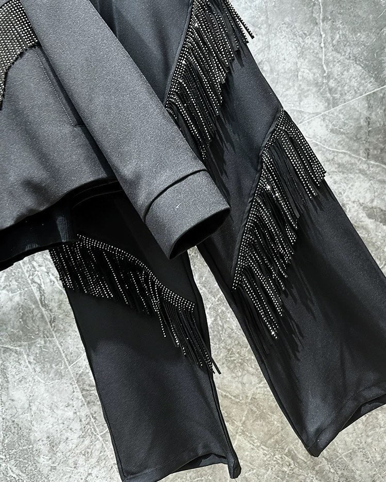 Men's Black Rhinestone Tassel Suit