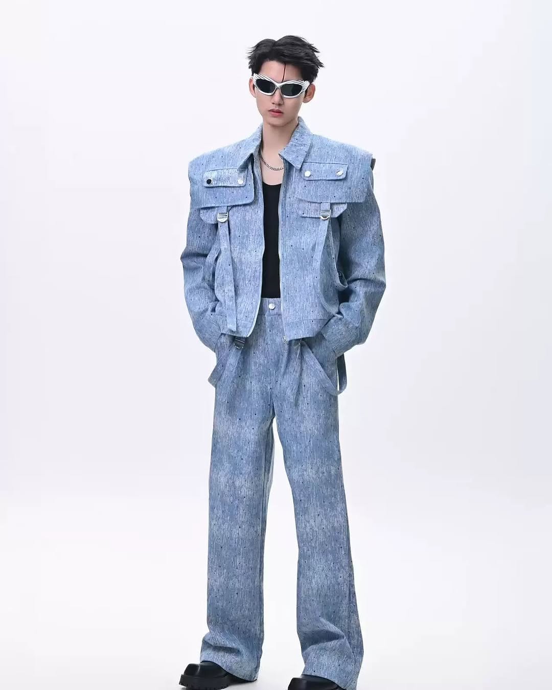 Men's Light Wash Denim Suit