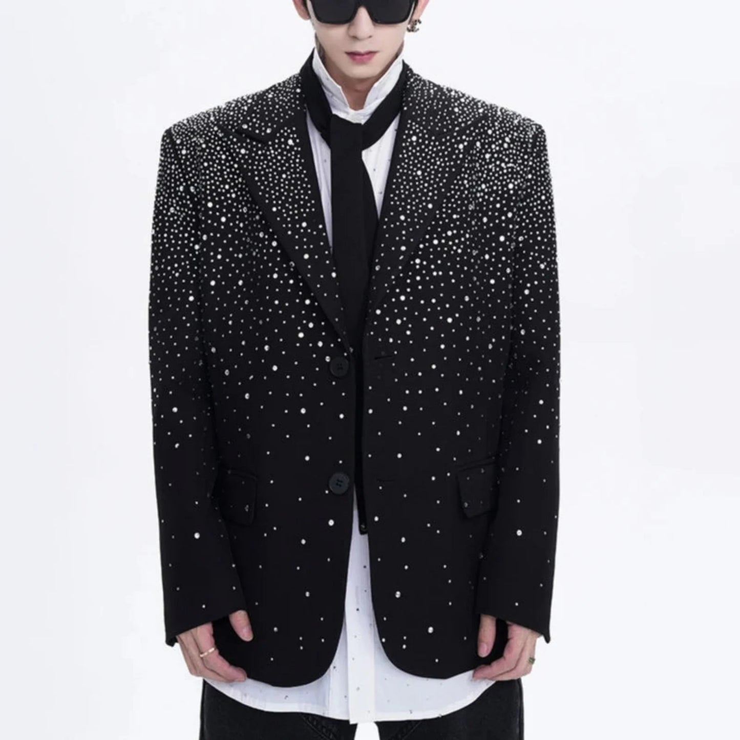 Men's Black Crystal Embellished Blazer