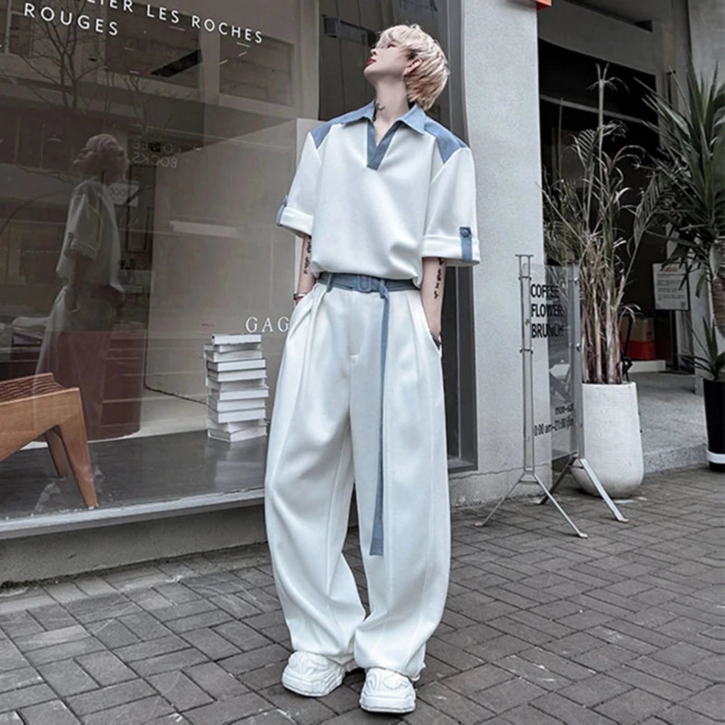 Men's Cotton Wide Leg Pant Set