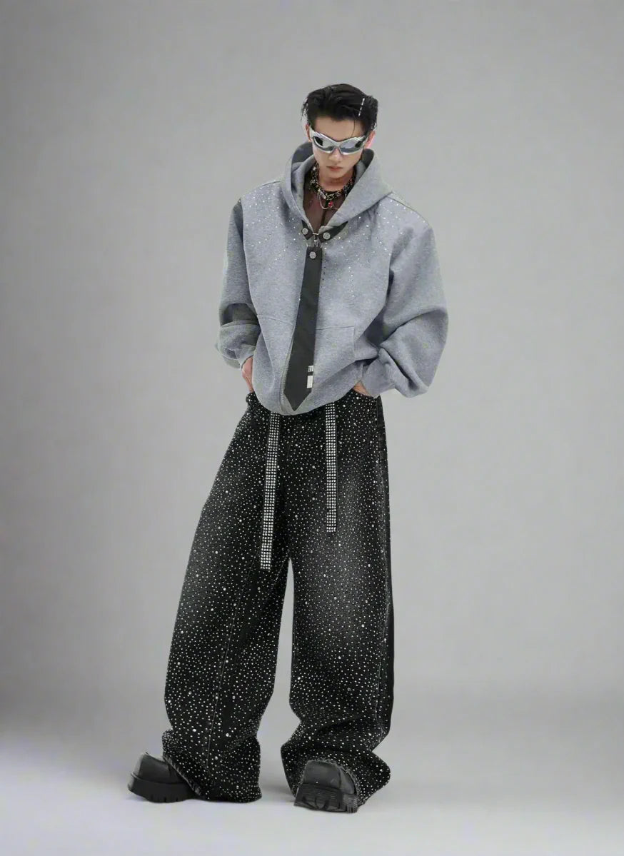 Men's Japanese Streetwear Rhinestone Baggy Jeans