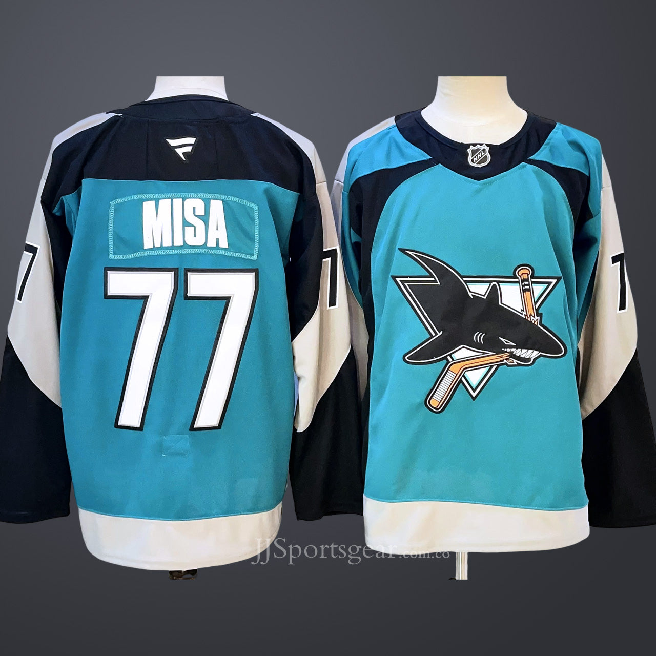 Men’s San Jose Sharks #77 Michael Misa Teal 2025 Alternate Stitched Hockey Jersey
