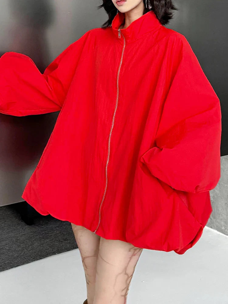 Oversize Voluminous Sleeve Red Bomber Jacket