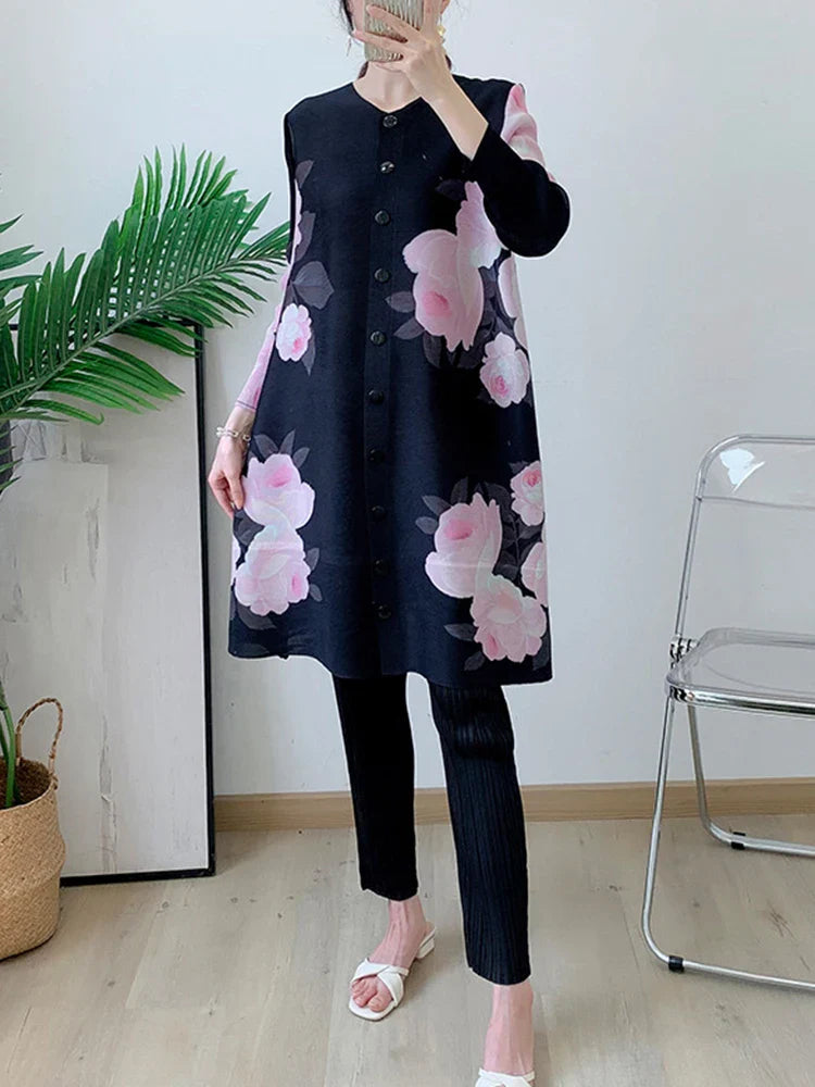 Pleated Plissé Floral Pant & Cardigan
