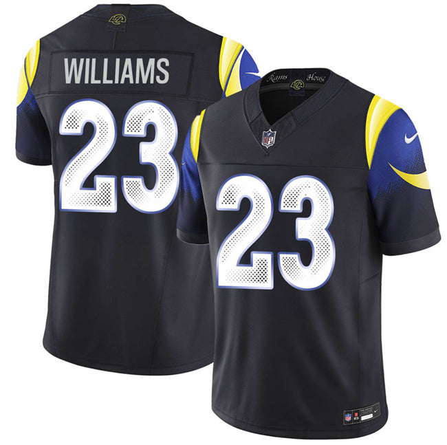 Men’s Los Angeles Rams #23 Kyren Williams Black 2025 F.U.S.E. “Rivalries” Vapor Limited Stitched Football Jersey
