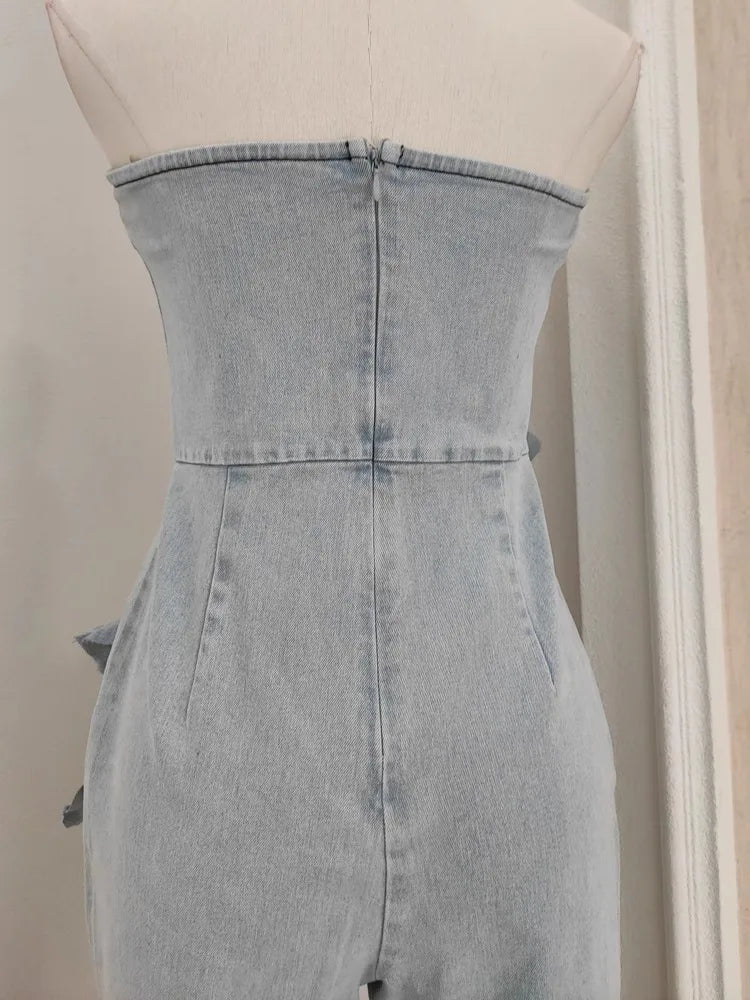 Women's Luxury Denim Floral Jumpsuit